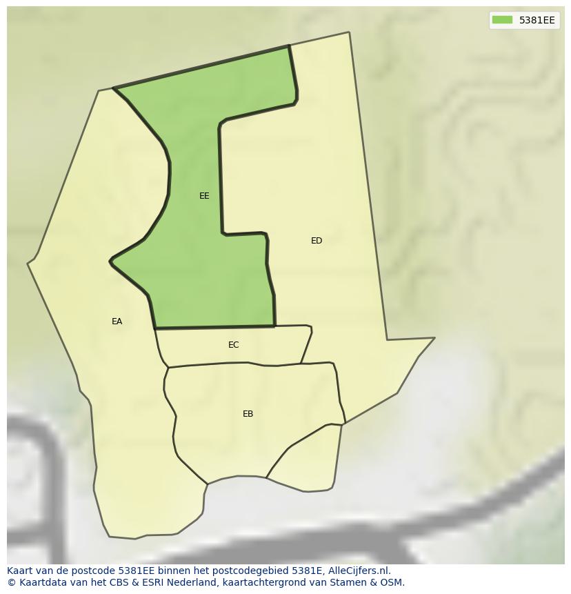Afbeelding van het postcodegebied 5381 EE op de kaart.