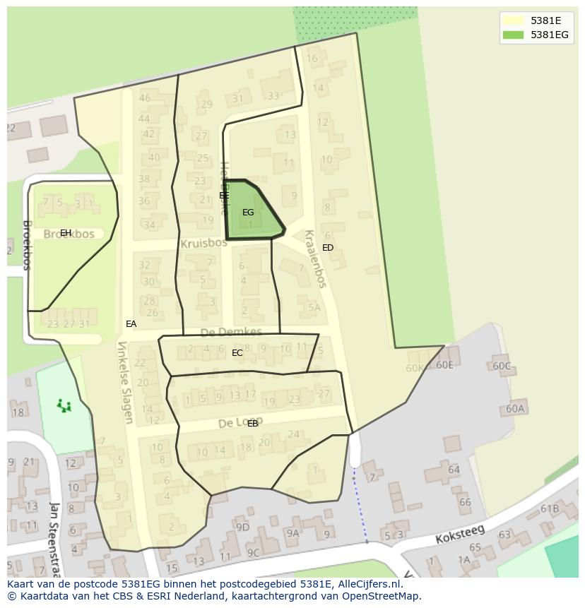 Afbeelding van het postcodegebied 5381 EG op de kaart.