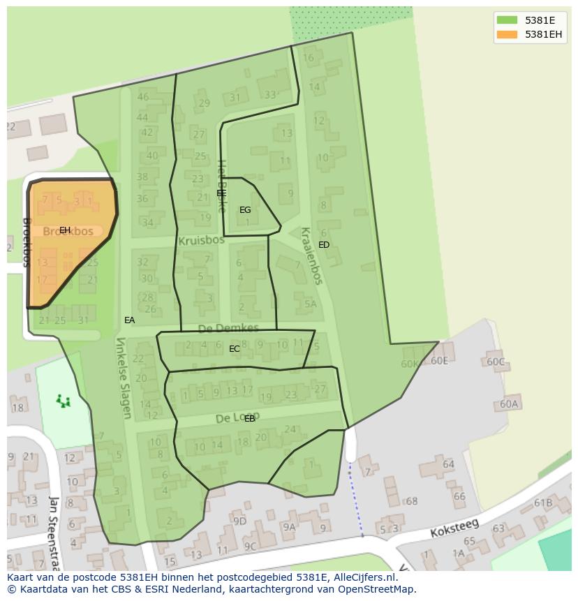 Afbeelding van het postcodegebied 5381 EH op de kaart.