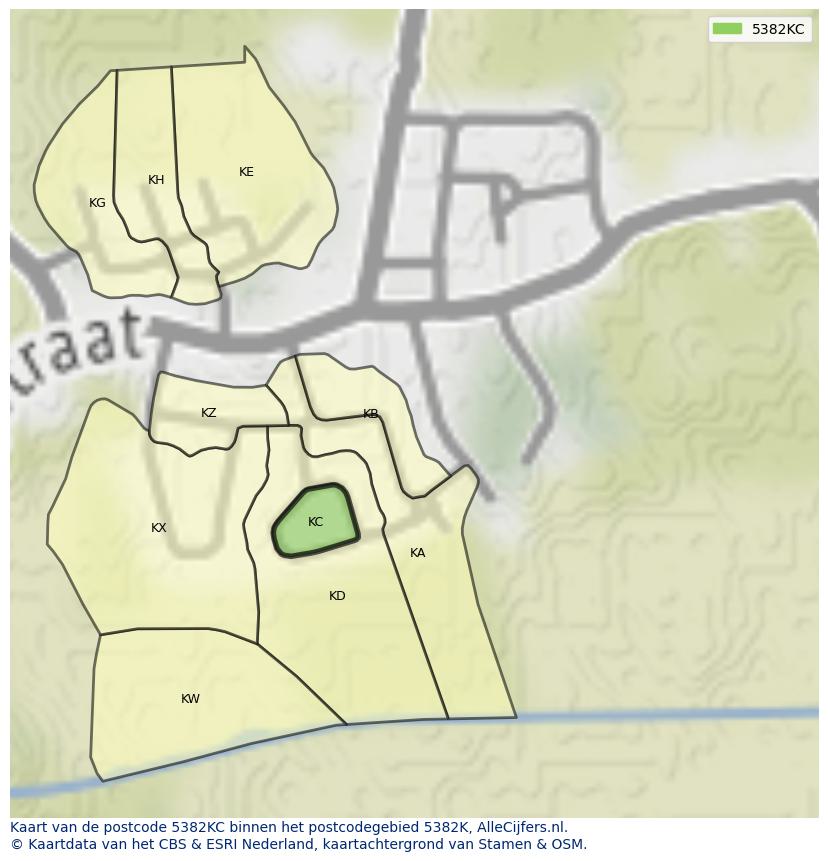 Afbeelding van het postcodegebied 5382 KC op de kaart.