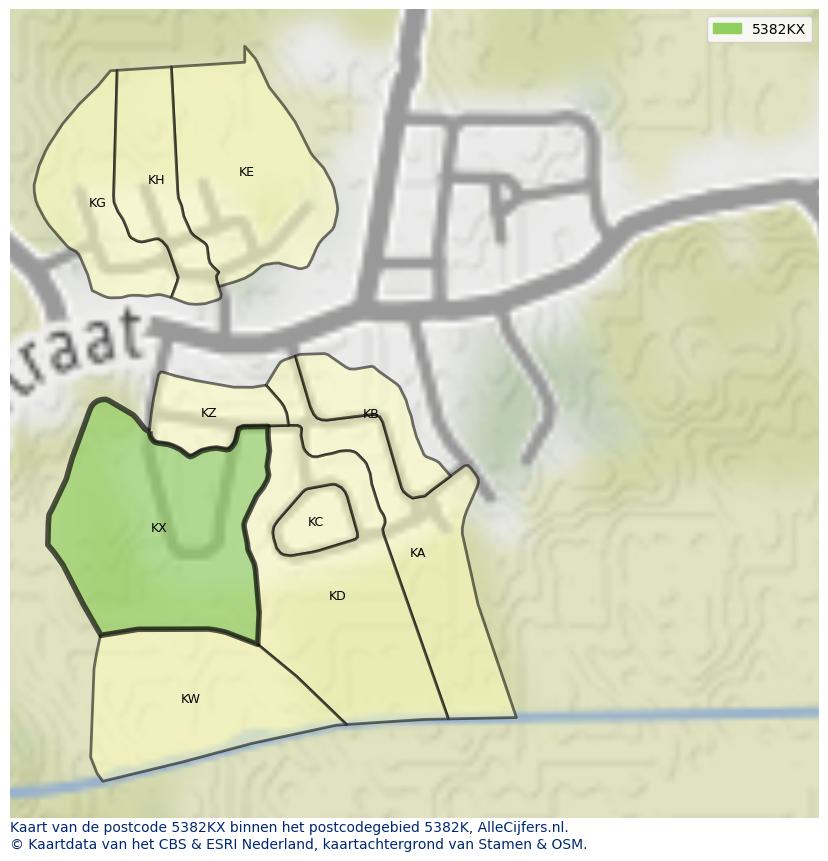 Afbeelding van het postcodegebied 5382 KX op de kaart.