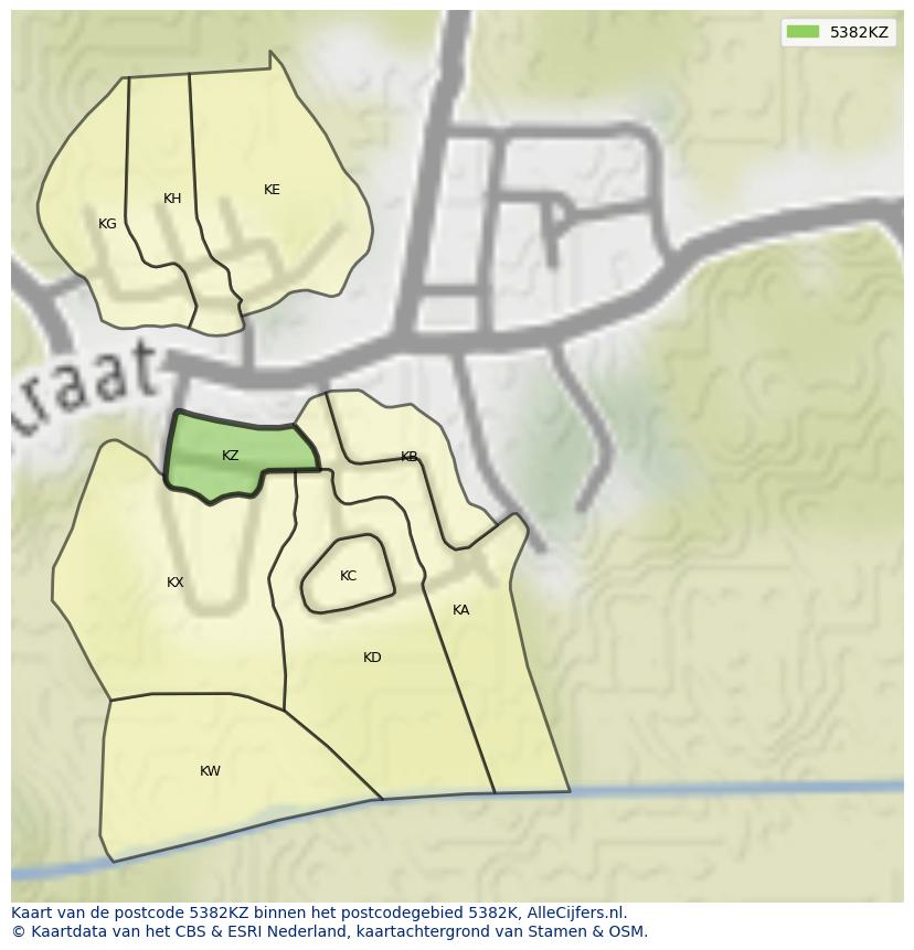 Afbeelding van het postcodegebied 5382 KZ op de kaart.