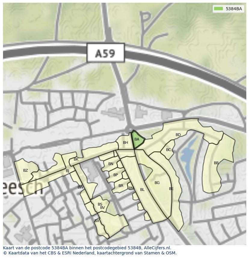 Afbeelding van het postcodegebied 5384 BA op de kaart.