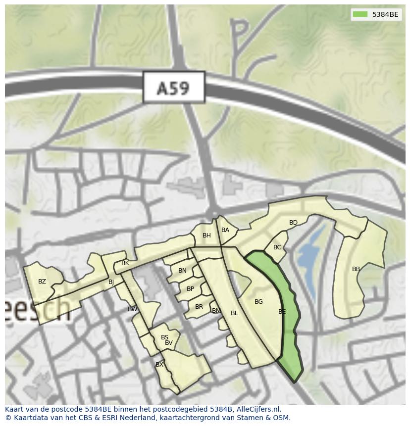 Afbeelding van het postcodegebied 5384 BE op de kaart.
