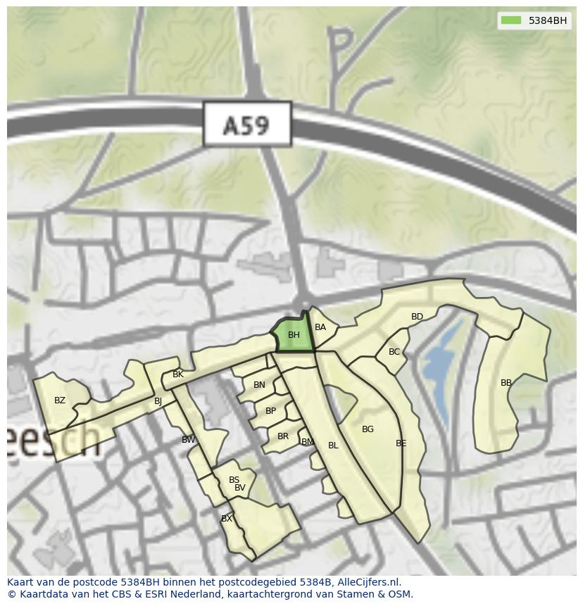 Afbeelding van het postcodegebied 5384 BH op de kaart.