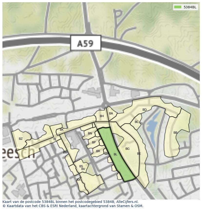 Afbeelding van het postcodegebied 5384 BL op de kaart.