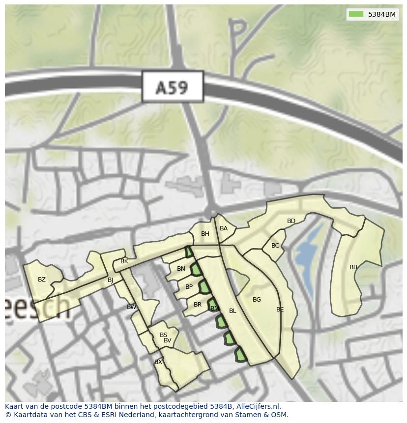 Afbeelding van het postcodegebied 5384 BM op de kaart.