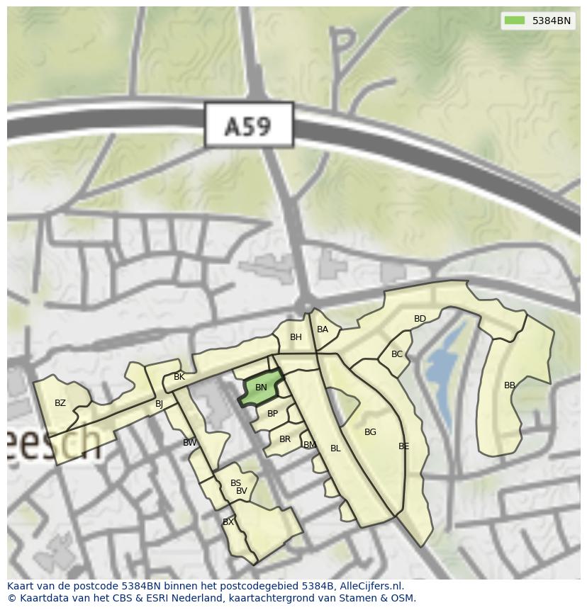 Afbeelding van het postcodegebied 5384 BN op de kaart.