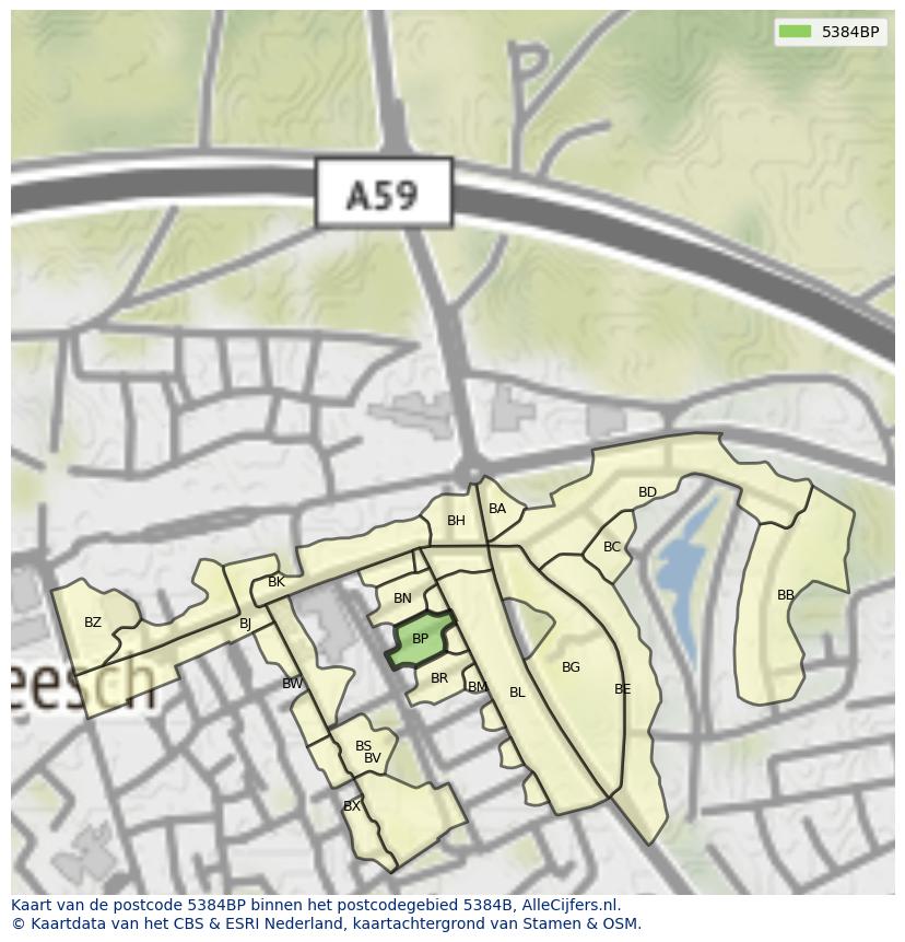 Afbeelding van het postcodegebied 5384 BP op de kaart.