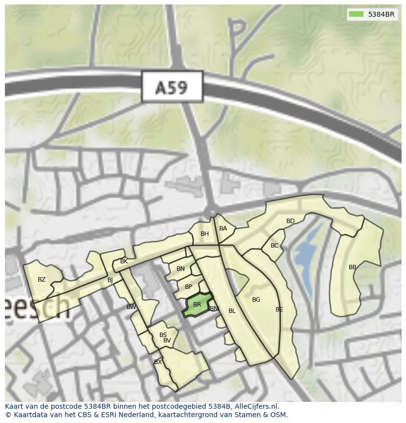 Afbeelding van het postcodegebied 5384 BR op de kaart.