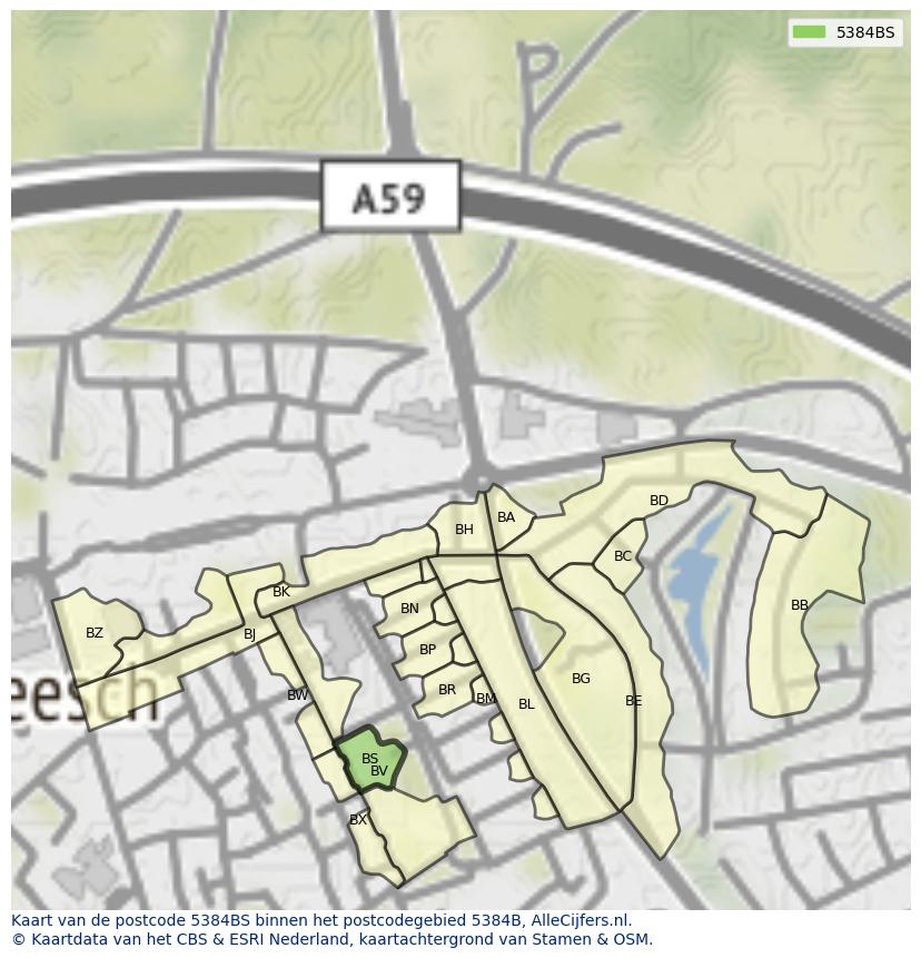 Afbeelding van het postcodegebied 5384 BS op de kaart.