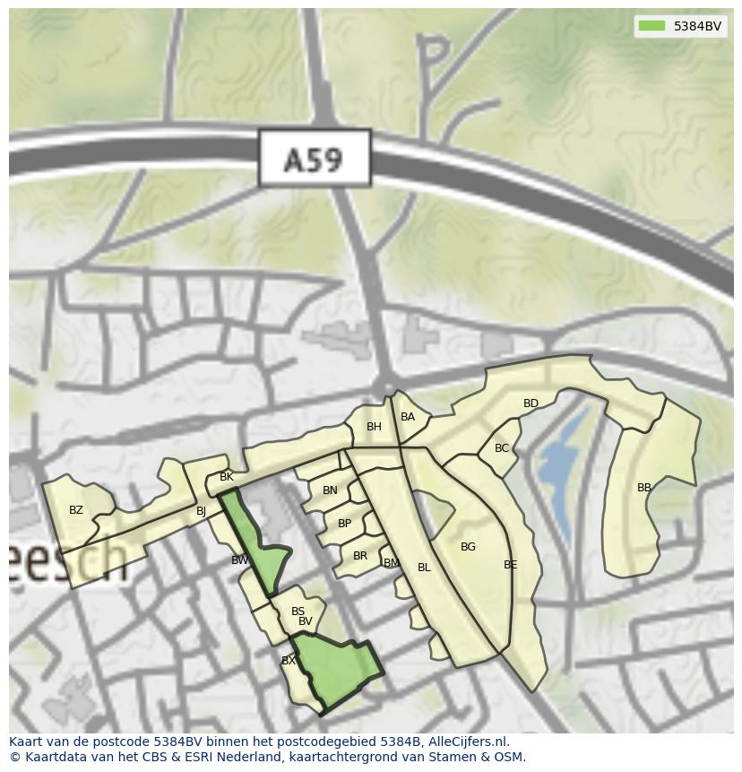 Afbeelding van het postcodegebied 5384 BV op de kaart.