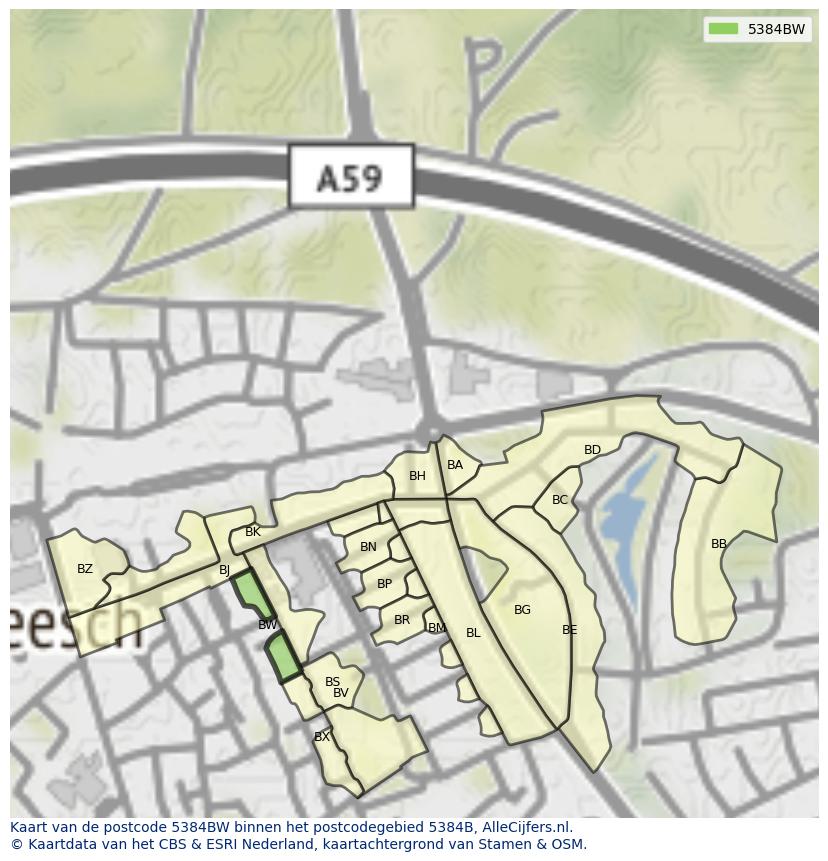 Afbeelding van het postcodegebied 5384 BW op de kaart.