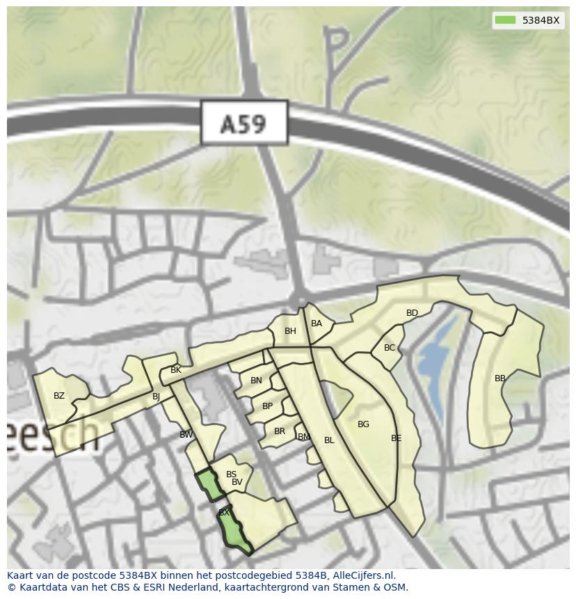 Afbeelding van het postcodegebied 5384 BX op de kaart.