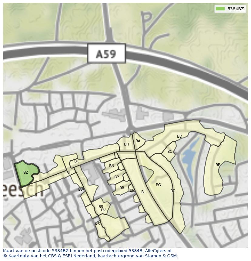 Afbeelding van het postcodegebied 5384 BZ op de kaart.