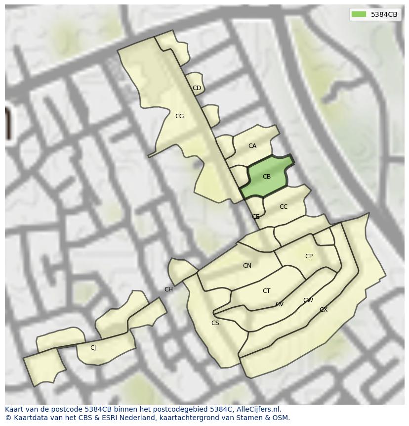 Afbeelding van het postcodegebied 5384 CB op de kaart.