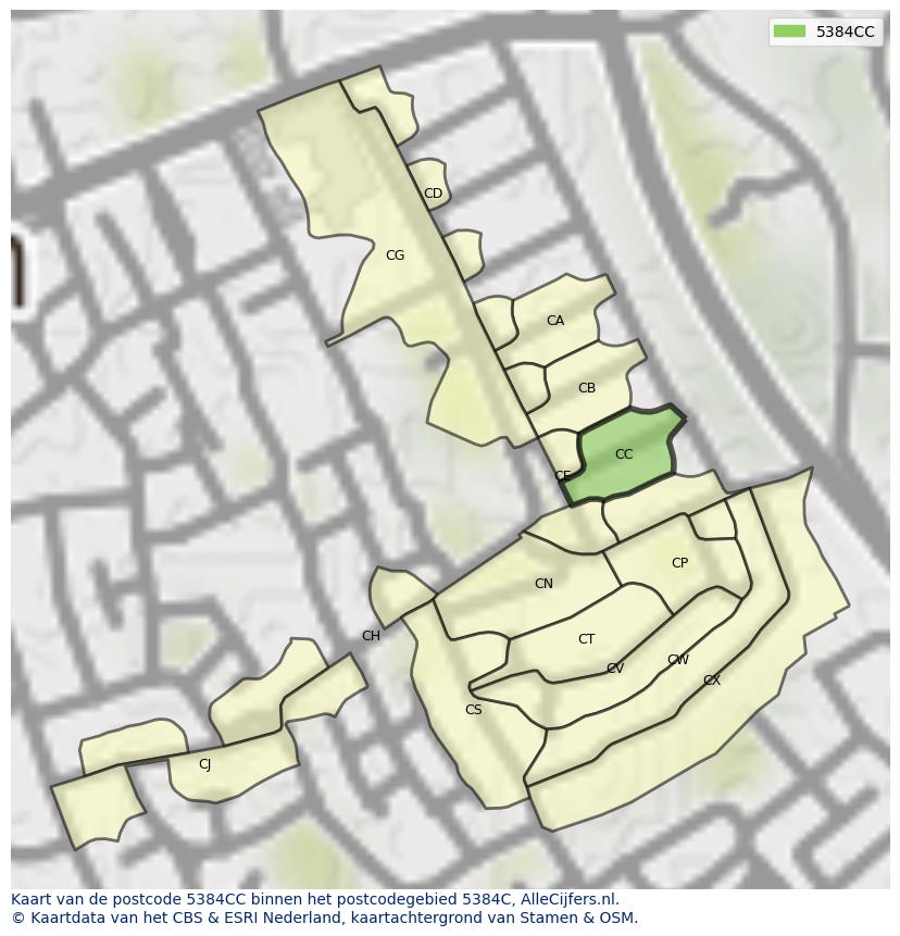 Afbeelding van het postcodegebied 5384 CC op de kaart.