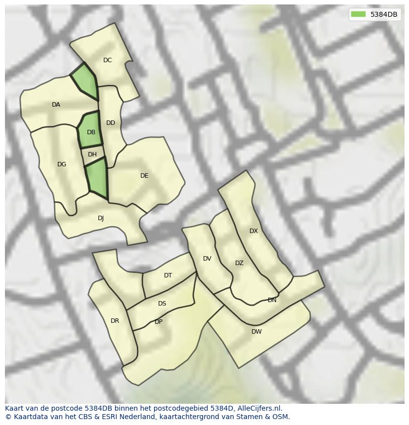 Afbeelding van het postcodegebied 5384 DB op de kaart.