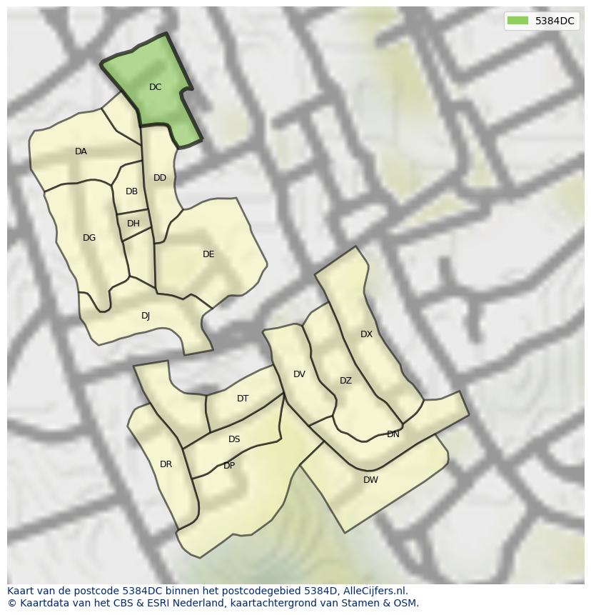 Afbeelding van het postcodegebied 5384 DC op de kaart.