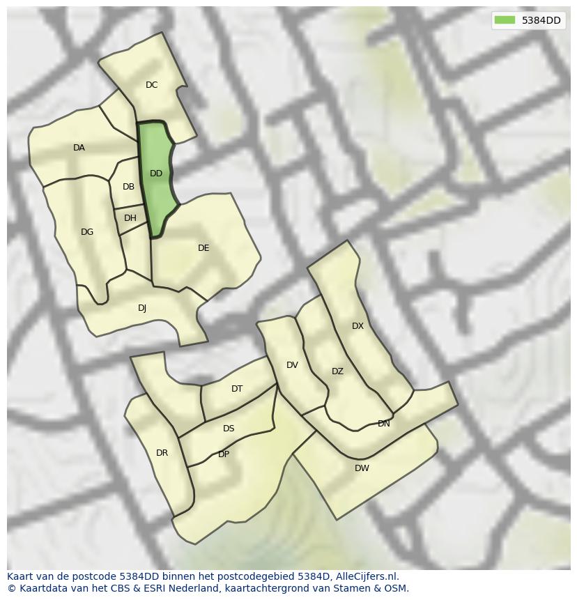 Afbeelding van het postcodegebied 5384 DD op de kaart.