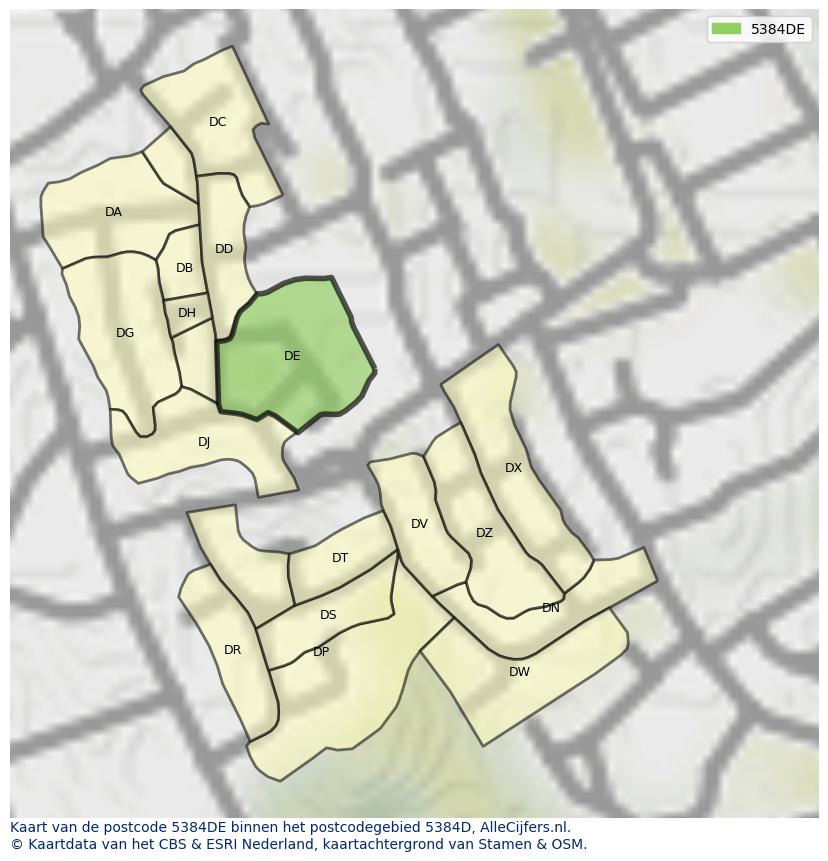 Afbeelding van het postcodegebied 5384 DE op de kaart.