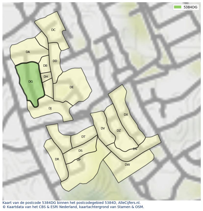 Afbeelding van het postcodegebied 5384 DG op de kaart.