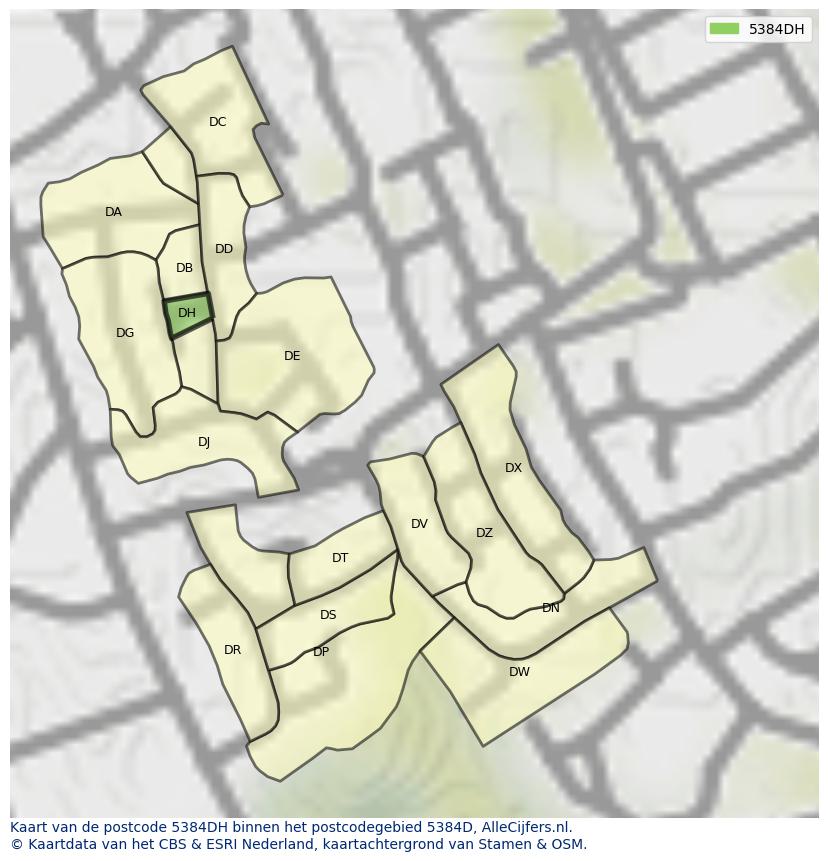 Afbeelding van het postcodegebied 5384 DH op de kaart.