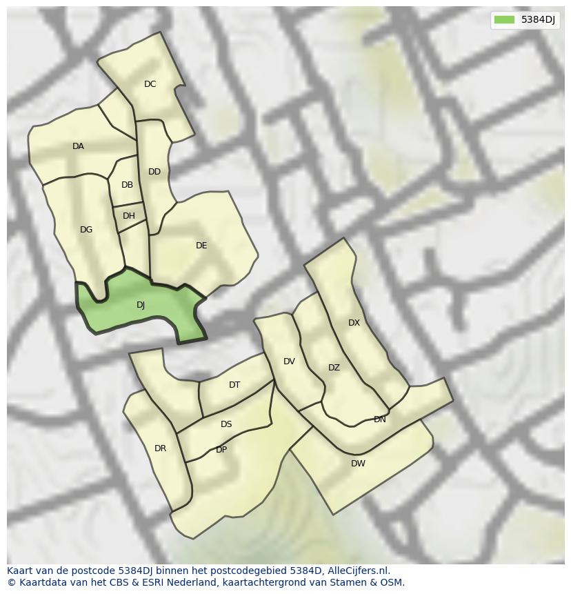 Afbeelding van het postcodegebied 5384 DJ op de kaart.