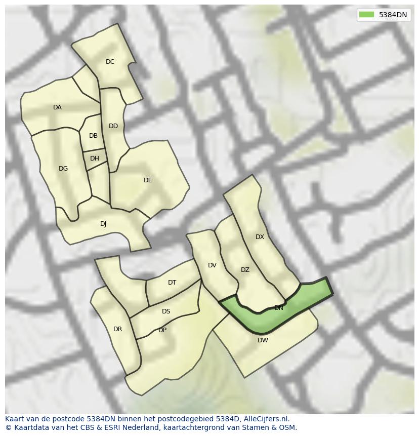 Afbeelding van het postcodegebied 5384 DN op de kaart.