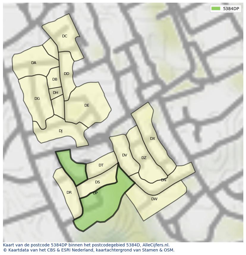 Afbeelding van het postcodegebied 5384 DP op de kaart.