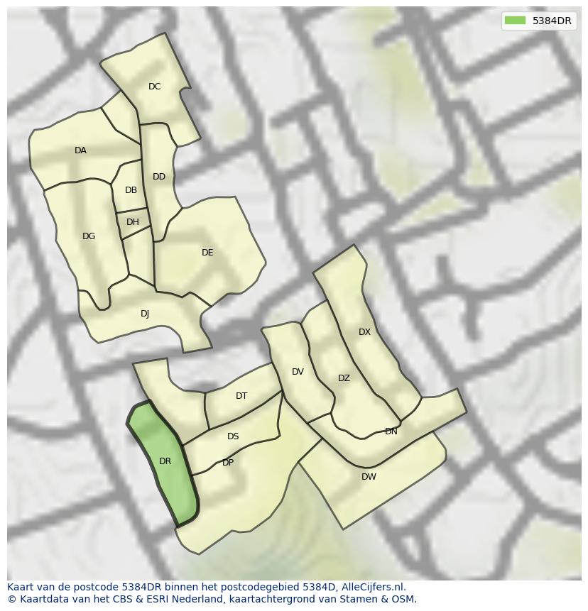 Afbeelding van het postcodegebied 5384 DR op de kaart.