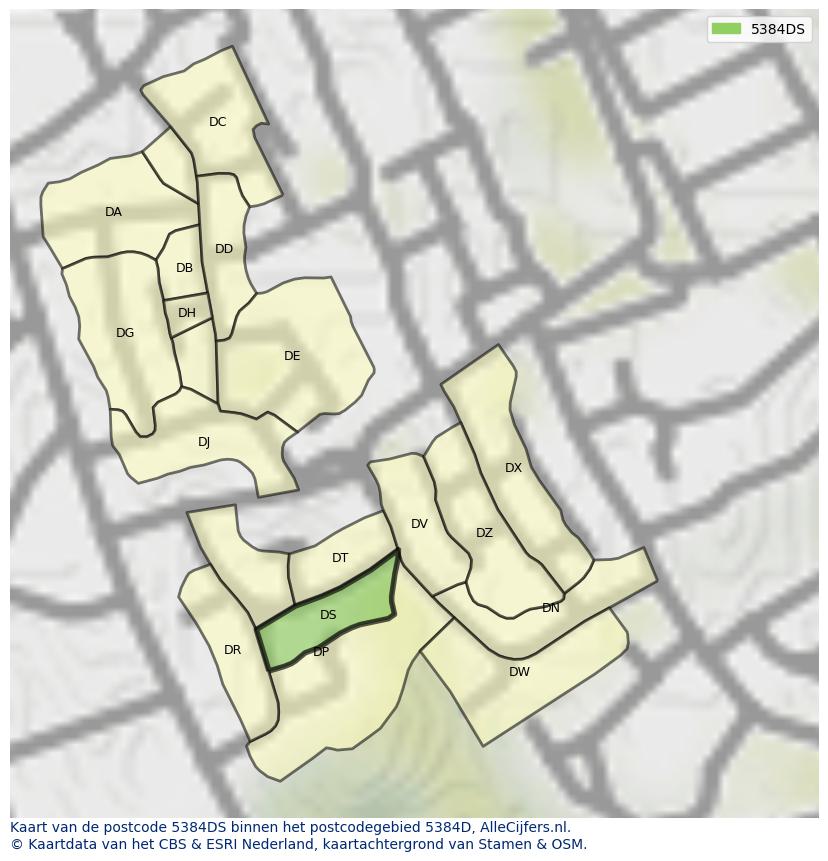 Afbeelding van het postcodegebied 5384 DS op de kaart.