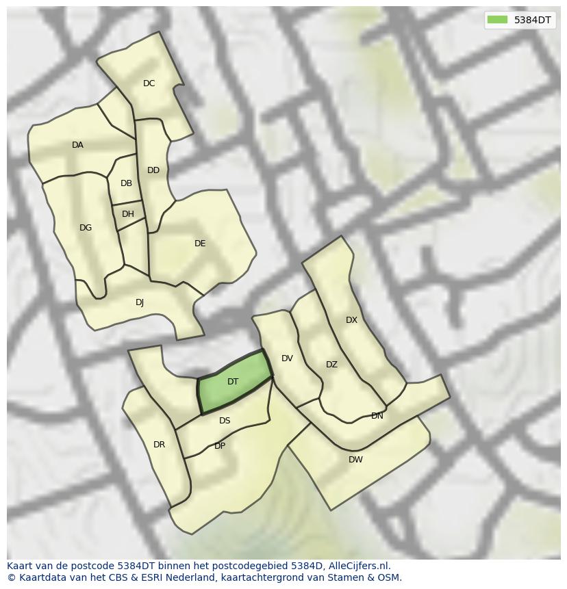 Afbeelding van het postcodegebied 5384 DT op de kaart.
