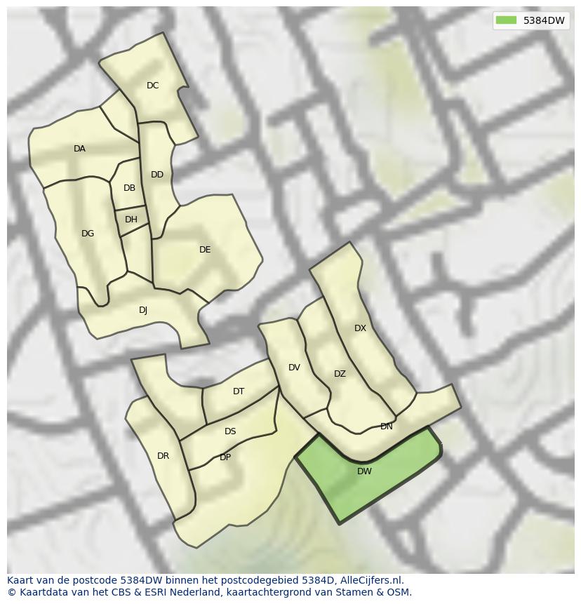 Afbeelding van het postcodegebied 5384 DW op de kaart.