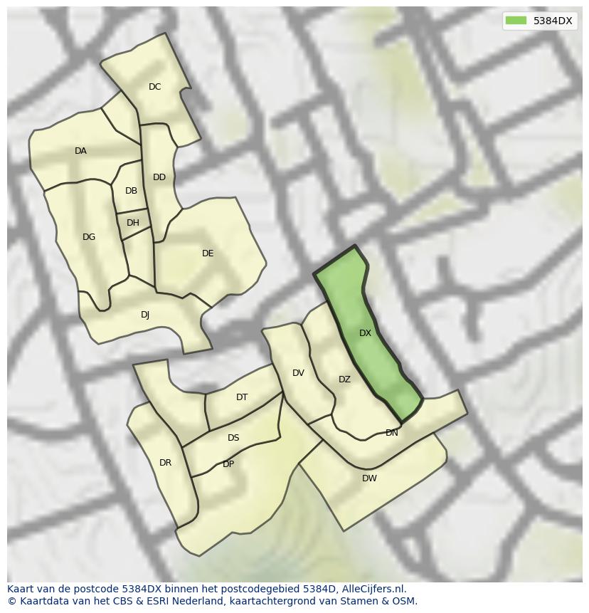 Afbeelding van het postcodegebied 5384 DX op de kaart.