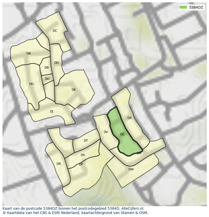 Afbeelding van het postcodegebied 5384 DZ op de kaart.