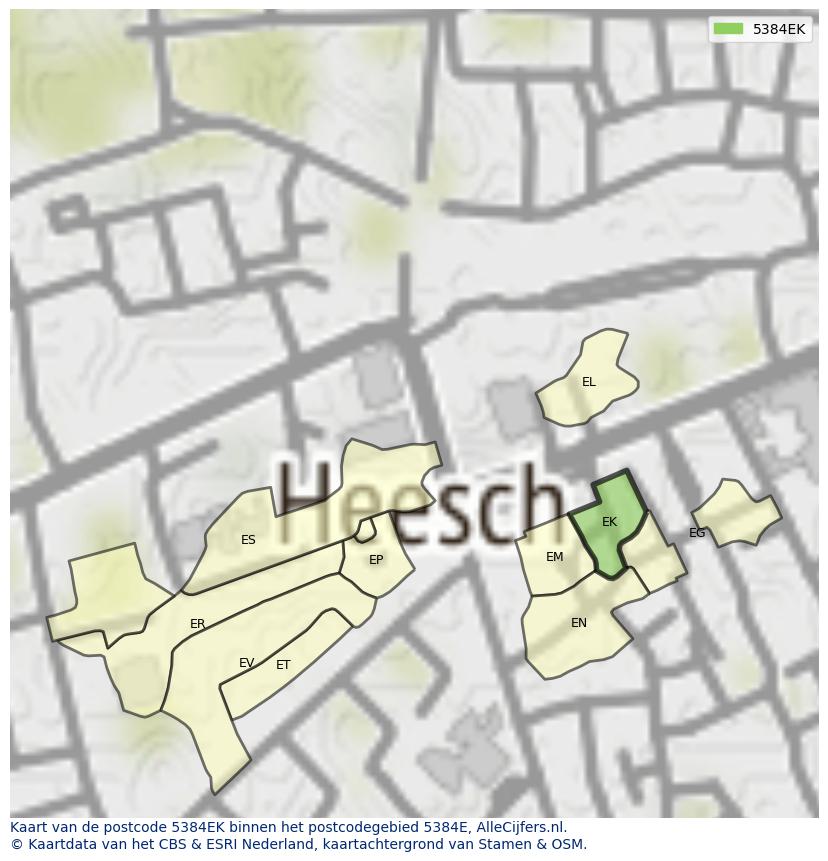 Afbeelding van het postcodegebied 5384 EK op de kaart.