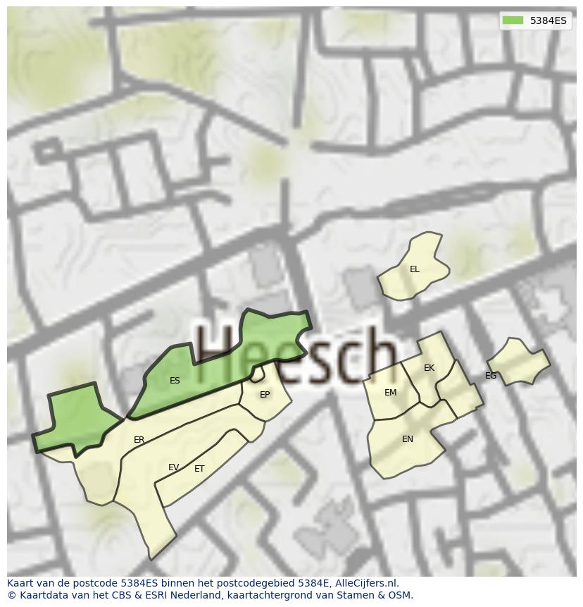 Afbeelding van het postcodegebied 5384 ES op de kaart.
