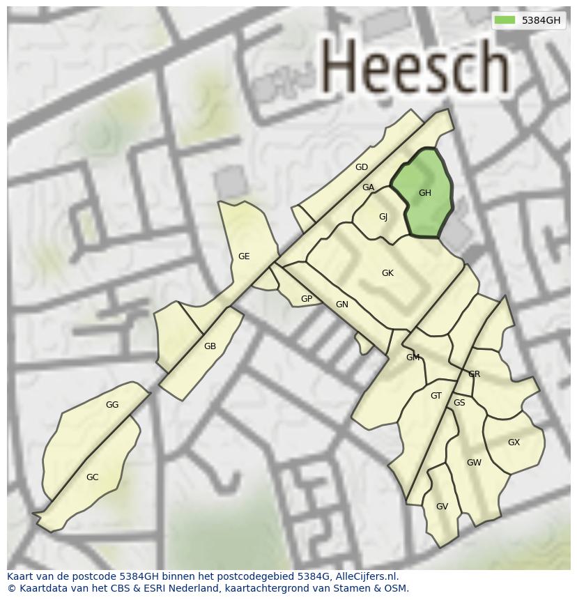 Afbeelding van het postcodegebied 5384 GH op de kaart.