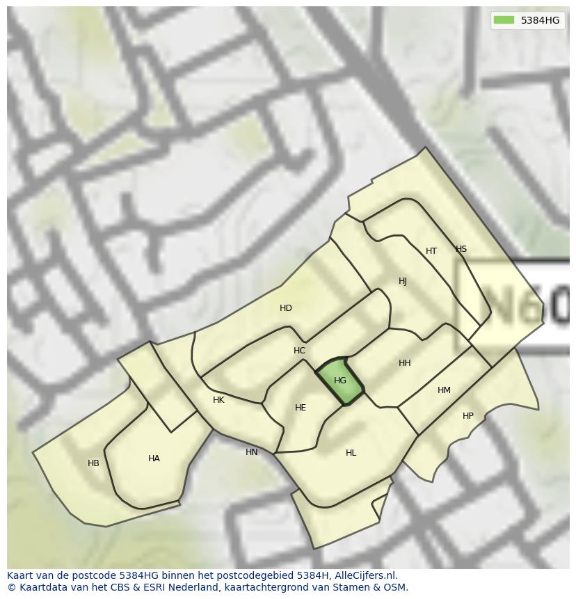 Afbeelding van het postcodegebied 5384 HG op de kaart.