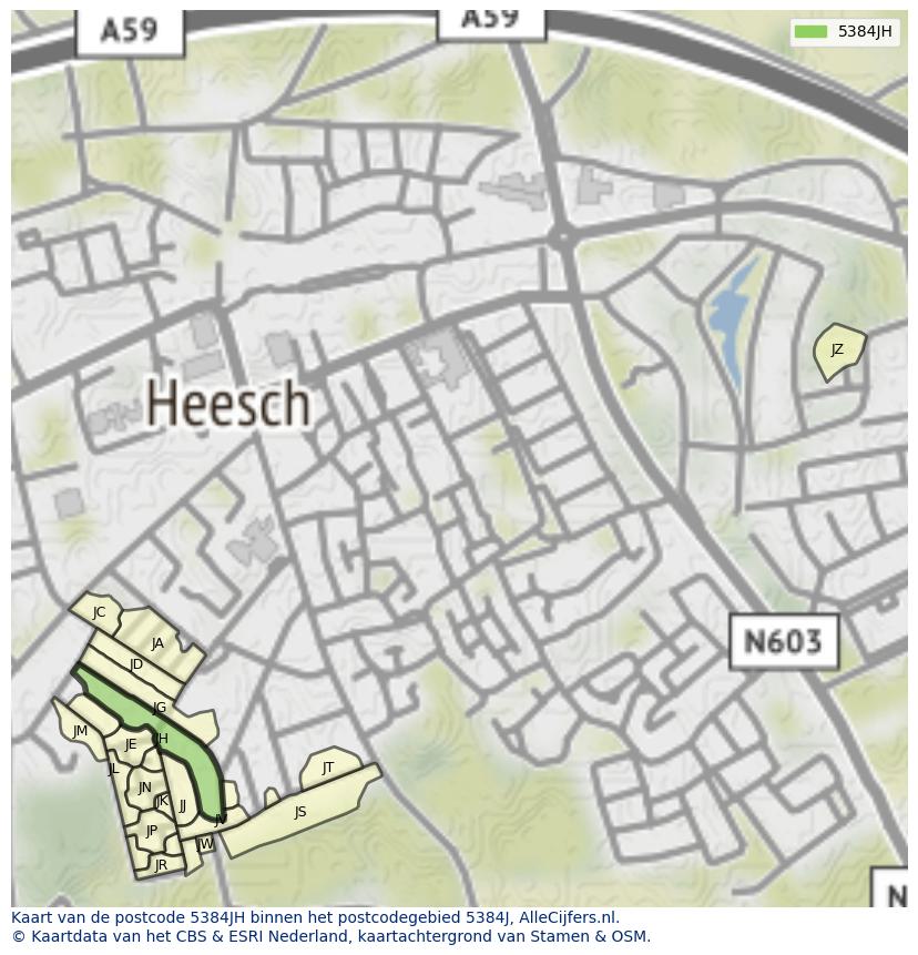 Afbeelding van het postcodegebied 5384 JH op de kaart.