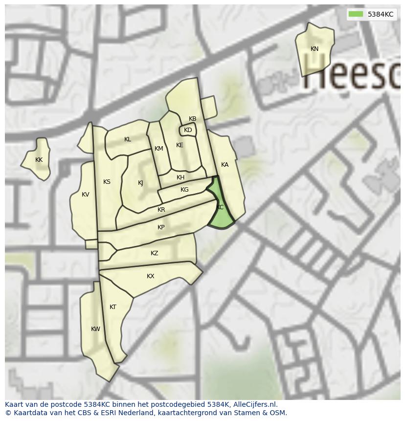 Afbeelding van het postcodegebied 5384 KC op de kaart.