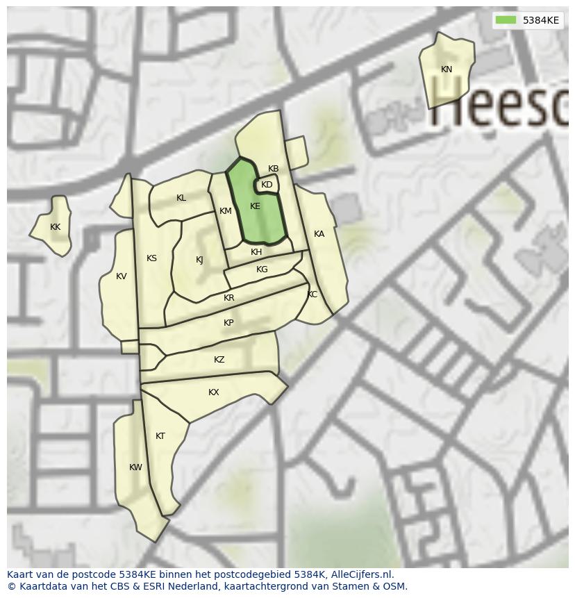 Afbeelding van het postcodegebied 5384 KE op de kaart.