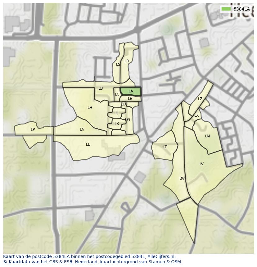 Afbeelding van het postcodegebied 5384 LA op de kaart.