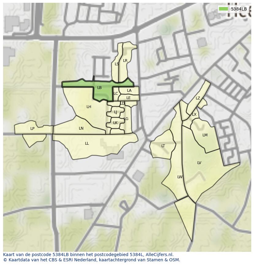 Afbeelding van het postcodegebied 5384 LB op de kaart.