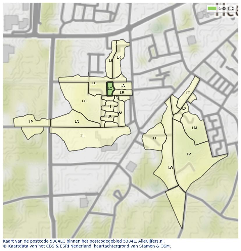 Afbeelding van het postcodegebied 5384 LC op de kaart.