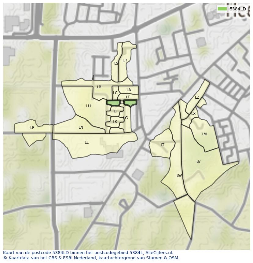 Afbeelding van het postcodegebied 5384 LD op de kaart.