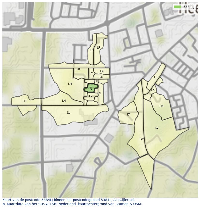 Afbeelding van het postcodegebied 5384 LJ op de kaart.