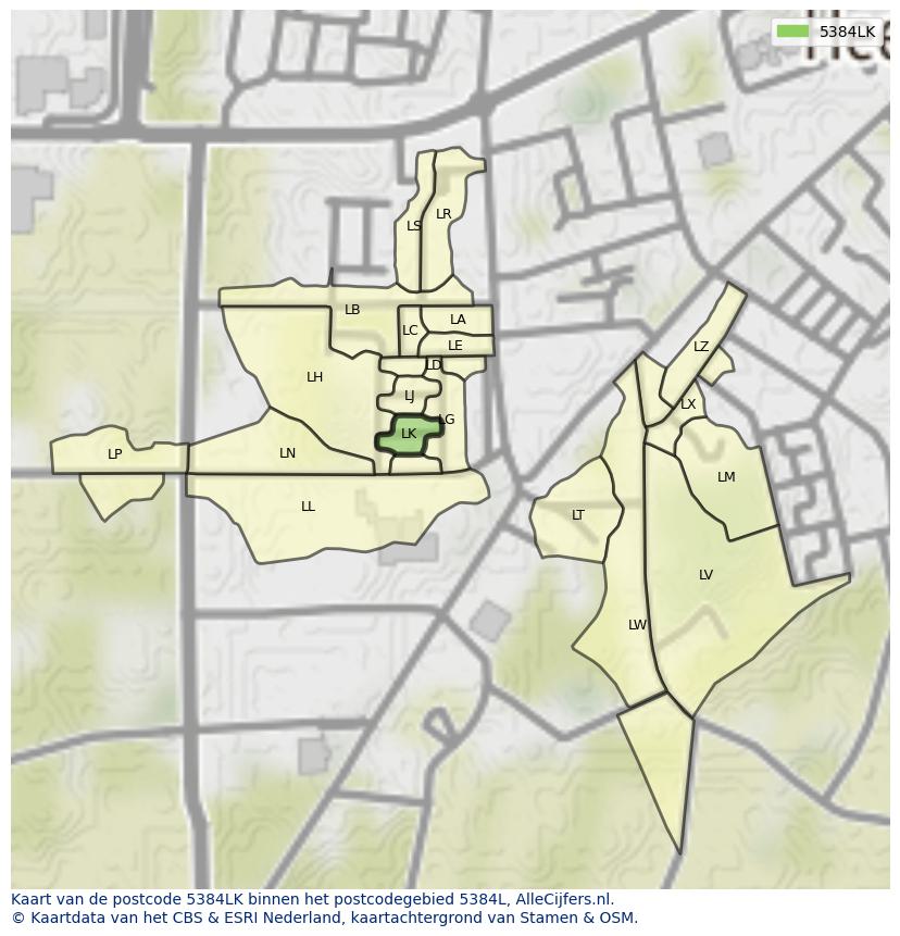 Afbeelding van het postcodegebied 5384 LK op de kaart.