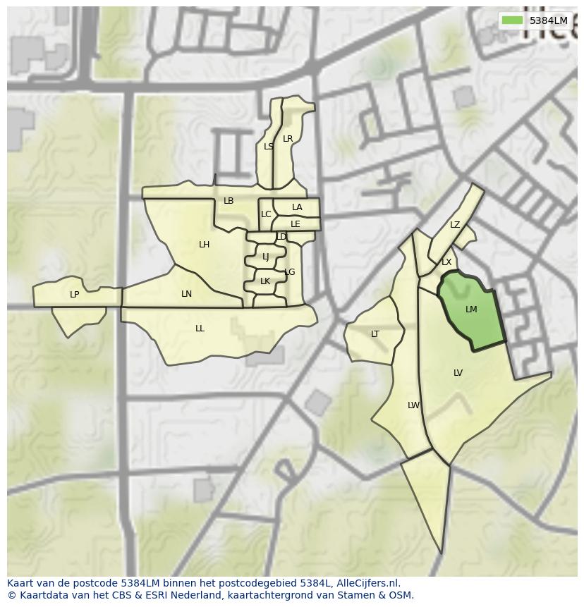 Afbeelding van het postcodegebied 5384 LM op de kaart.
